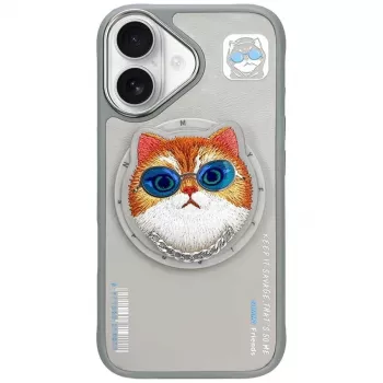 Coque MagSafe Nimmy Glasses Cool Cat pour iPhone 16, gris