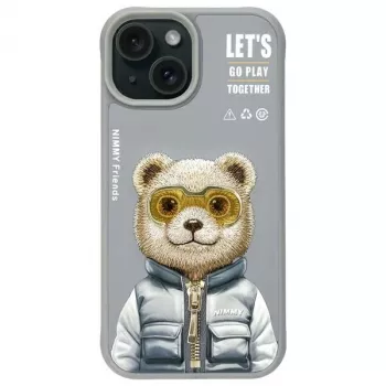 Coque Nimmy Cool&Cute 2.0 Bear pour Apple iPhone 15 6,1 pouces - grise