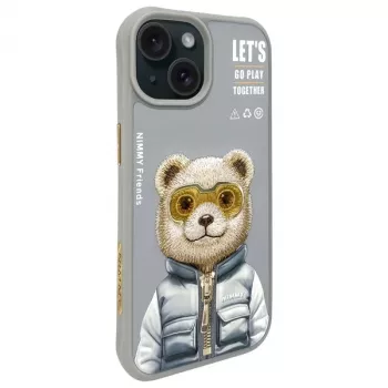 Coque Nimmy Cool&Cute 2.0 Bear pour Apple iPhone 15 6,1 pouces - grise