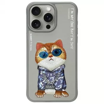 Coque arrière Nimmy pour Apple iPhone 15 Pro 6,1 pouces, gris Glasses Cool Cat