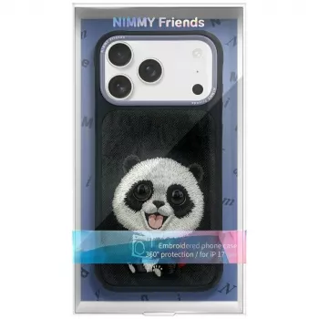 Coque Nimmy Big Eyed Pet 2.0 Panda pour Apple iPhone 17 Pro, noire