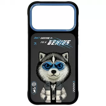 Coque Nimmy Cool&Cute 2.0 pour Apple iPhone 17 Pro, noire, graphique loup