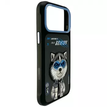 Coque Nimmy Cool&Cute 2.0 pour Apple iPhone 17 Pro, noire, graphique loup