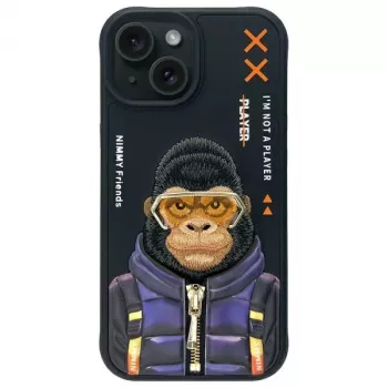 Coque arrière Nimmy Cool&Cute 2.0 Monkey pour Apple iPhone 15 6,1 inch, noire
