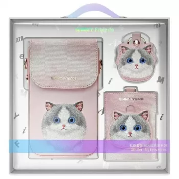 Ensemble sac bandoulière pour téléphone, portefeuille et porte-tracker Nimmy 3 en 1 - rose Big Eyed Pet 2.0 Cat