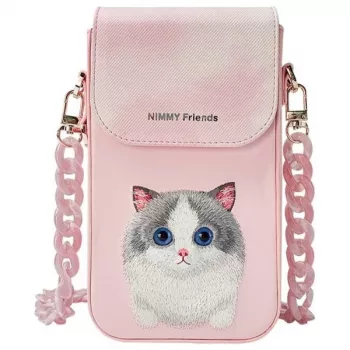 Ensemble sac bandoulière pour téléphone, portefeuille et porte-tracker Nimmy 3 en 1 - rose Big Eyed Pet 2.0 Cat
