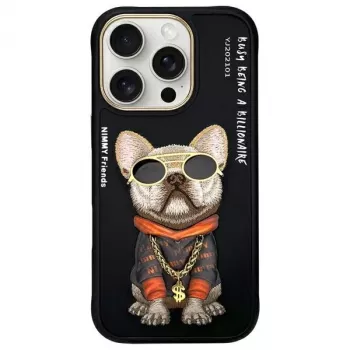 Coque Nimmy pour iPhone 16 Pro Max 6,9 pouces, noire Glasses Cool Dog