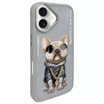 Nimmy étui de protection pour Apple iPhone 16 6,1 inch gris Glasses Cool Dog