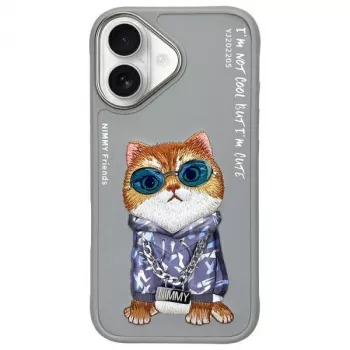 Nimmy étui pour iPhone 16 6,1 inch gris Glasses Cool Cat