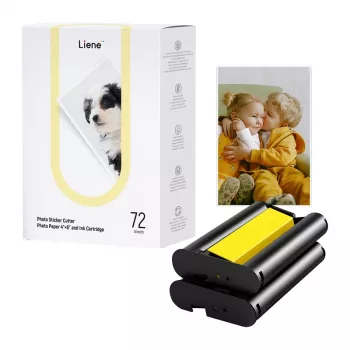 Liene PixCut ensemble papier photo et cartouches d'encre 4x6, 72 feuilles, brillant, sublimation thermique