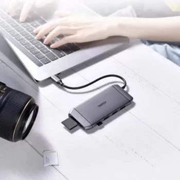 Hub multifonction CHOETECH USB-C 9-en-1 - 3x USB 3.2 Gen 1, lecteur de cartes SD/TF, HDMI 4K 30Hz, VGA Full HD 60Hz, USB-C PD, RJ45 Gigabit Ethernet, gris (HUB-M15)