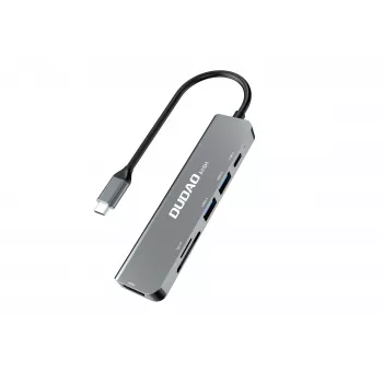 Station d'accueil hub USB-C DUDAO A15H 6 en 1 avec HDMI, USB 3.0, USB 2.0, lecteur de cartes SD/TF, PD 100 W - gris sidéral