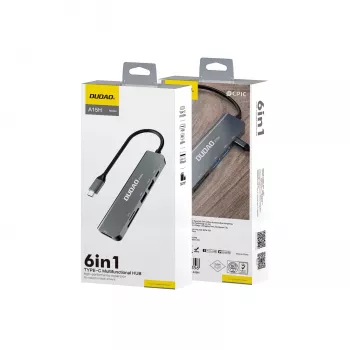 Station d'accueil hub USB-C DUDAO A15H 6 en 1 avec HDMI, USB 3.0, USB 2.0, lecteur de cartes SD/TF, PD 100 W - gris sidéral