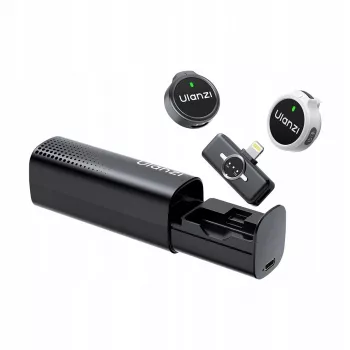 Système de microphones sans fil ULANZI A21/A056 avec boîtier de charge pour appareils Lightning iOS - 2 émetteurs, portée 100 m