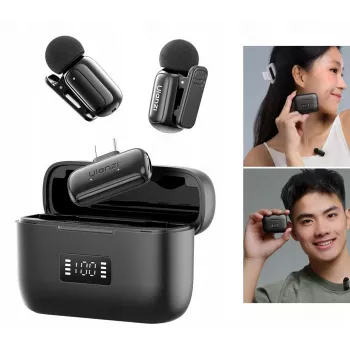 Ensemble de micros-cravates sans fil ULANZI A200 Mini Mic - 2 émetteurs, USB-C, portée 100 m, noir