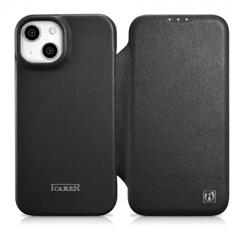 iCarer CE Premium Leather Folio Case for iPhone 14 Plus, Magnetic Flap, MagSafe, Black (WMI14220715-BK)