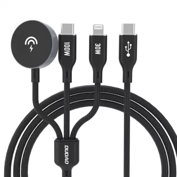 Dudao A12Max+ 3-in-1 Multi-Charging Cable USB-C to Lightning + USB-C + Apple Watch, 100W PD, 1.2m, Black