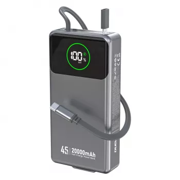 Powerbank Dudao K31 Pro 45W 20000mAh avec câble USB-C rétractable intégré - Gris