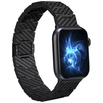 Bracelet à maillons en fibre de carbone PITAKA Link Band Retro pour Apple Watch 42/44/45/49 mm noir gris