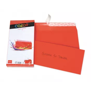 Enveloppe couleur ELCO C5/6 (114 x 229 mm), sans fenêtre, autocollante, 100 g/m², rouge, 25 pièces (74617.92)