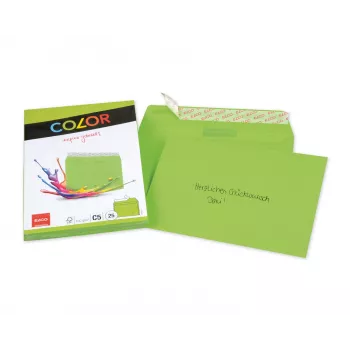 Enveloppe couleur ELCO C5 (162 x 229 mm), sans fenêtre, autocollante, 100 g/m², vert, 25 pièces (74618.62)