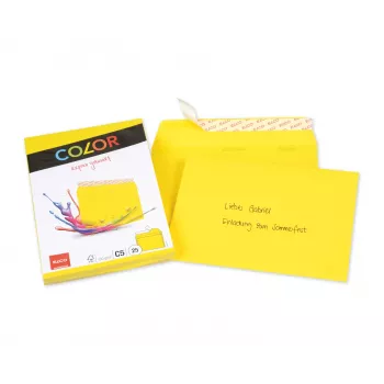 Enveloppe couleur ELCO C5 (162 x 229 mm), sans fenêtre, autocollante, 100 g/m², jaune, 25 pièces (74618.72)
