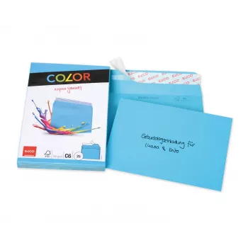 Enveloppe couleur ELCO C6 (114 x 162 mm), sans fenêtre, autocollante, 100 g/m², bleu, 25 pièces (74634.32)