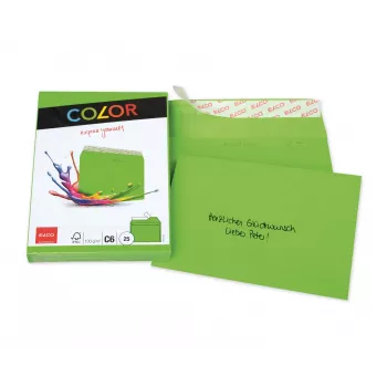 Enveloppe couleur ELCO C6 (114 x 162 mm), sans fenêtre, autocollante, 100 g/m², vert, 25 pièces (74634.62)