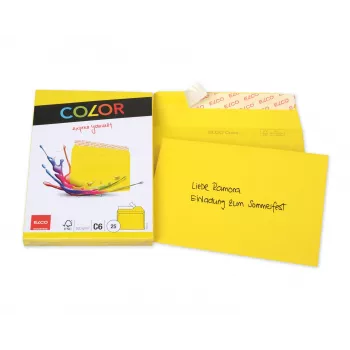 Enveloppe couleur ELCO C6 (114 x 162 mm), sans fenêtre, autocollante, 100 g/m², jaune, 25 pièces (74634.72)