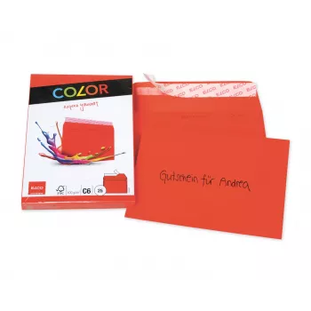 Enveloppe couleur ELCO C6 (114 x 162 mm), sans fenêtre, autocollante, 100 g/m², rouge, 25 pièces (74634.92)