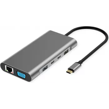Station d'accueil USB-C VALUE 10-en-1 4K60 2xHDMI 1xDP/VGA/GbE USB-C 2x PD - numérique/données