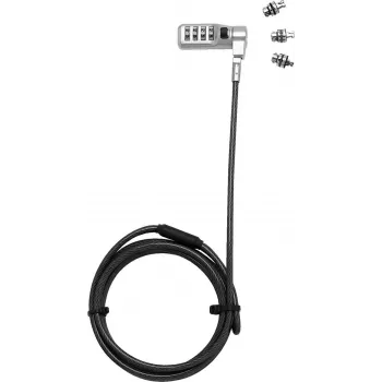 Câble antivol universel DICOTA avec 3 têtes interchangeables, cadenas à combinaison, câble de 2 m, noir