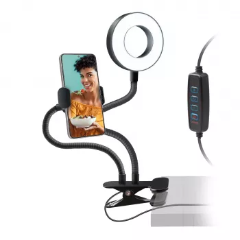 Pince de table à anneau LED orientable SBS 10 cm 3 modes d'éclairage noir