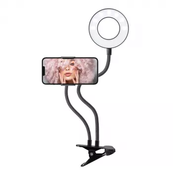 Pince de table à anneau LED orientable SBS 10 cm 3 modes d'éclairage noir