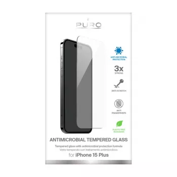 Protection d'écran en verre trempé antibactérienne PURO pour Apple iPhone 15 Plus