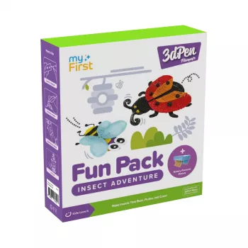 Pack de filaments Fun Pack Insect Adventure pour myFirst 3dPen Make - kit créatif pour stylo 3D : 5 modèles, 17 brins de filament PCL (34 m), module voiture à rétraction, feuille thermoplastique