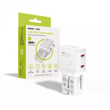 Adaptateur de voyage Mobile Origin 45W EU/US/UK/AU PW26, blanc