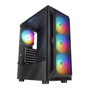 Boîtier PC moyen tour Rampage SHIVA avec fenêtre en verre trempé et 4 ventilateurs 120mm Rainbow RGB, noir
