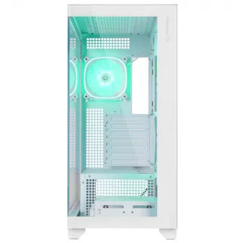 Boîtier PC moyen tour Rampage Hydra V1, blanc, 4 ventilateurs ARGB 120mm, USB-C/USB-A, hub ARGB, verre trempé