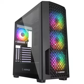 Boîtier PC moyen tour Rampage Shelob, 4 ventilateurs ARGB, verre trempé, noir