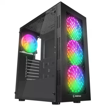 Boîtier PC moyen tour Rampage PLAID V1 avec fenêtre en verre trempé, 4 ventilateurs RGB 120 mm, noir