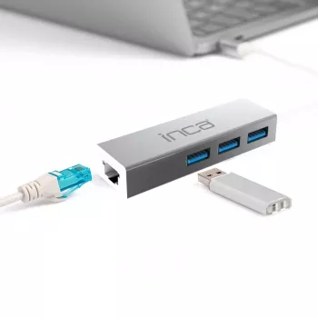 Adaptateur INCA IUSB-03TX USB 3.0 vers Gigabit Ethernet avec adaptateur USB-C, 1000 Mbps, noir