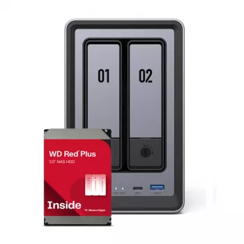 NAS UGREEN DXP2800 2 baies avec 2x 4 To WD Red Plus, Intel N100, 8 Go DDR5, 2.5GbE