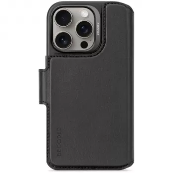 Portefeuille amovible en cuir Decoded pour iPhone 16 Pro - noir