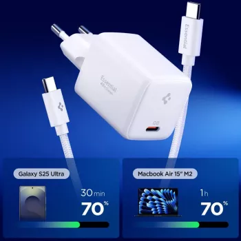 SPIGEN EE451EU chargeur secteur Essential 1 port 45W + câble USB-C blanc