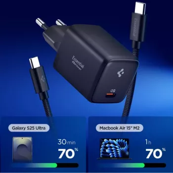 SPIGEN EE451EU chargeur secteur ESSENTIAL 1-PORT 45W + câble TYPE-C noir