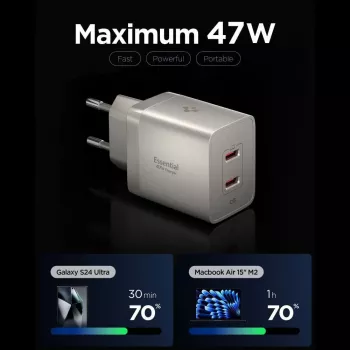 Chargeur secteur 2 ports SPIGEN EE472EU-GAN Essential 47W Natural Titanium