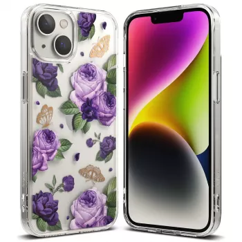 Coque de protection hybride Fusion Design Ringke pour Apple iPhone 14 Plus, transparente avec cadre Purple Rose, certifiée MIL-STD 810G-516.6