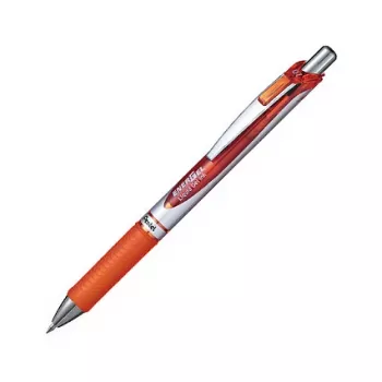 Pentel EnerGel Xm Stylo gel rétractable - encre orange - 0,35 mm - corps argenté avec accents orange - grip en caoutchouc - corps rond