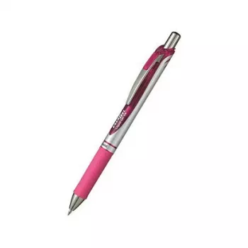 Pentel EnerGel Xm Stylo gel rétractable - encre rose - corps rose - finitions argentées - 0,35 mm pointe aiguille